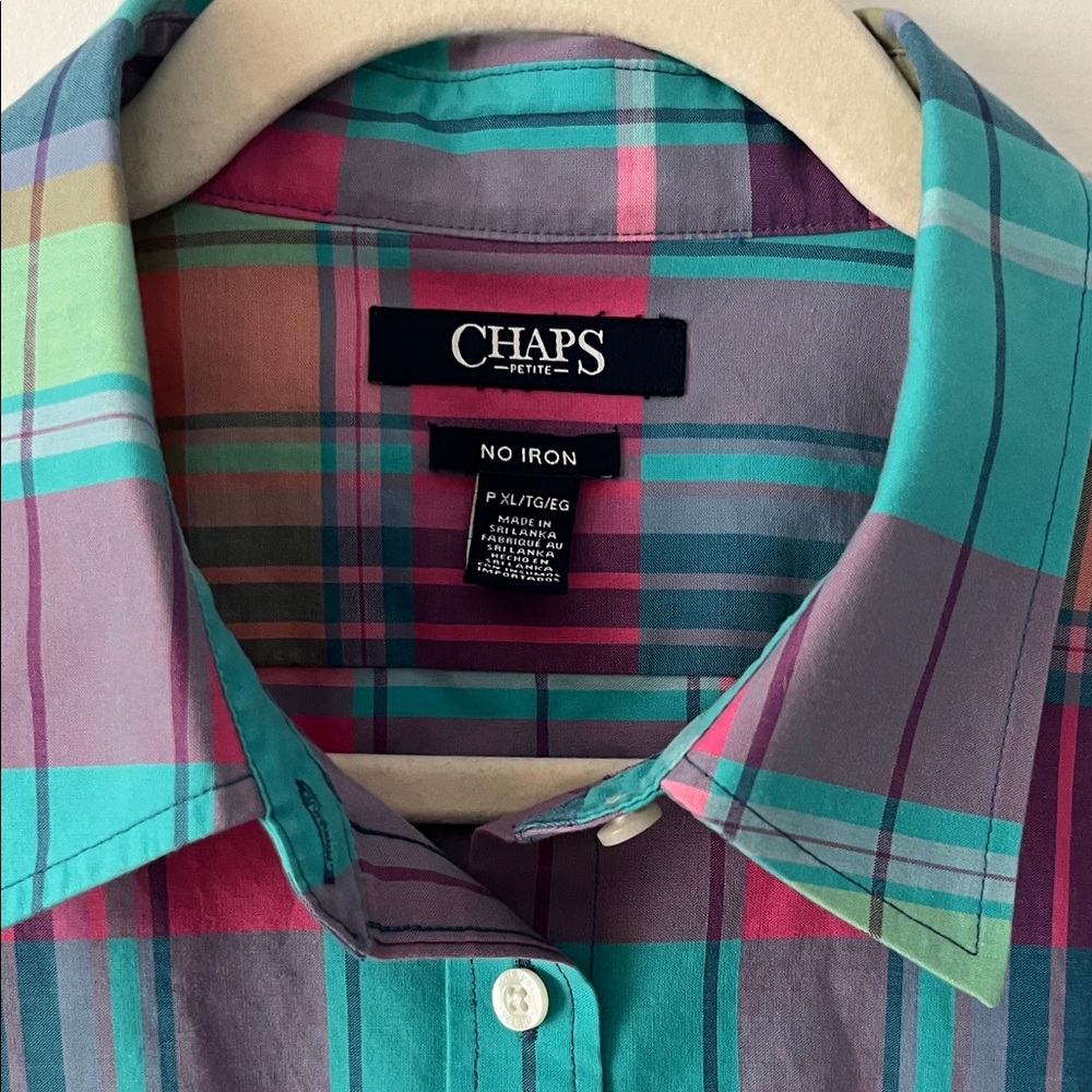 Chaps Teal & Fuchsia Plaid Button-Front Shirt XLP